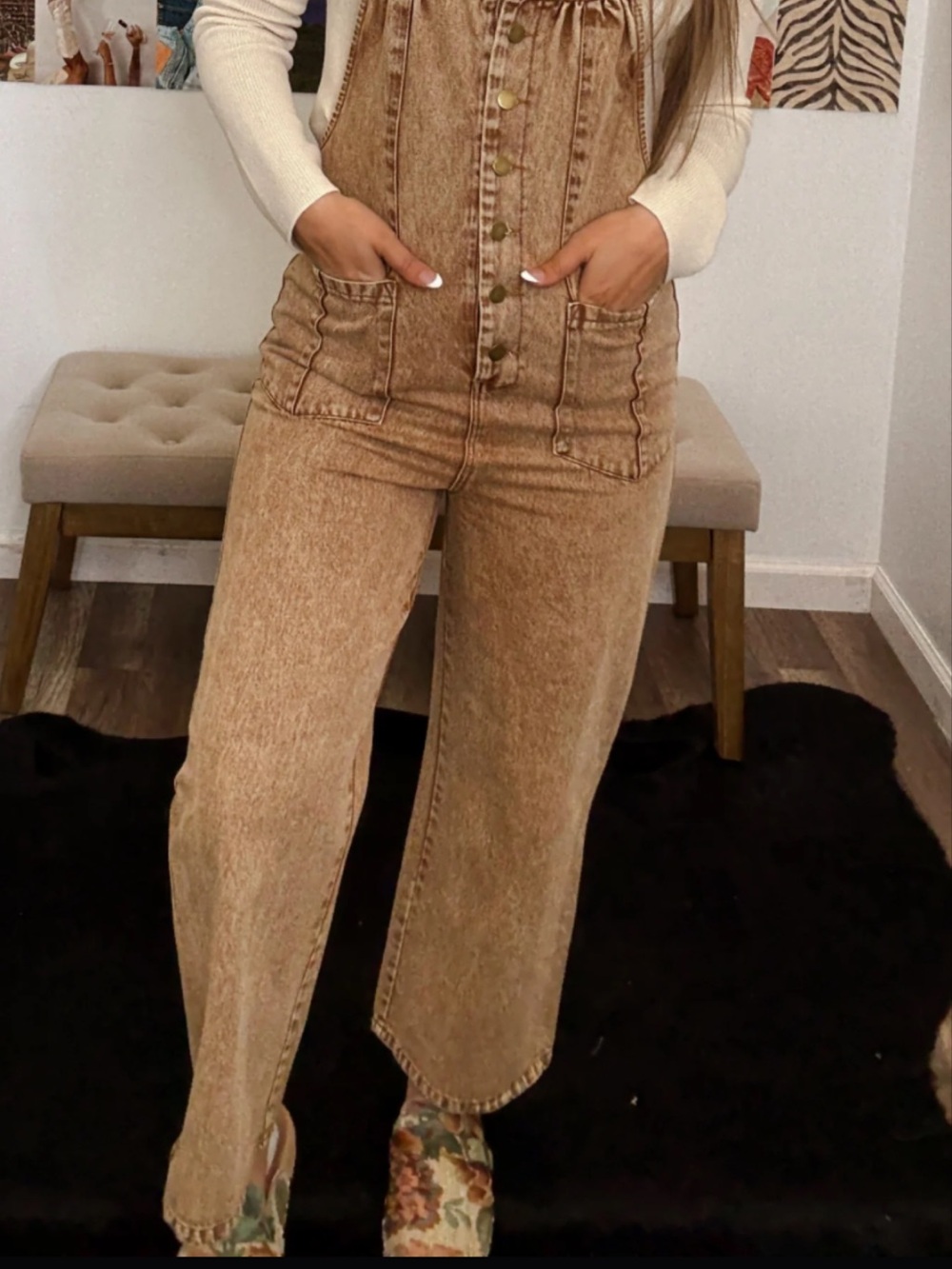 Button-Front Wide Leg overalls  size xl like new never worn
